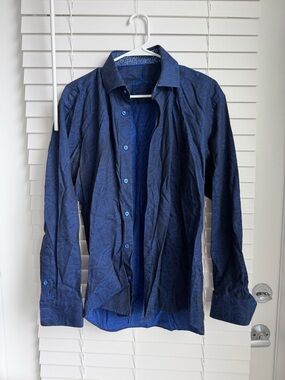 Men's Bertigo Dark Blue Paisley Dress Shirt - Tailored Modern Fit